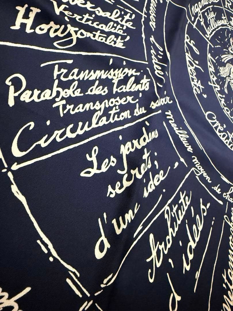 希少 美品 神秘的 エルメス シルクスカーフ イデアの誕生 シック ゴールド 紺