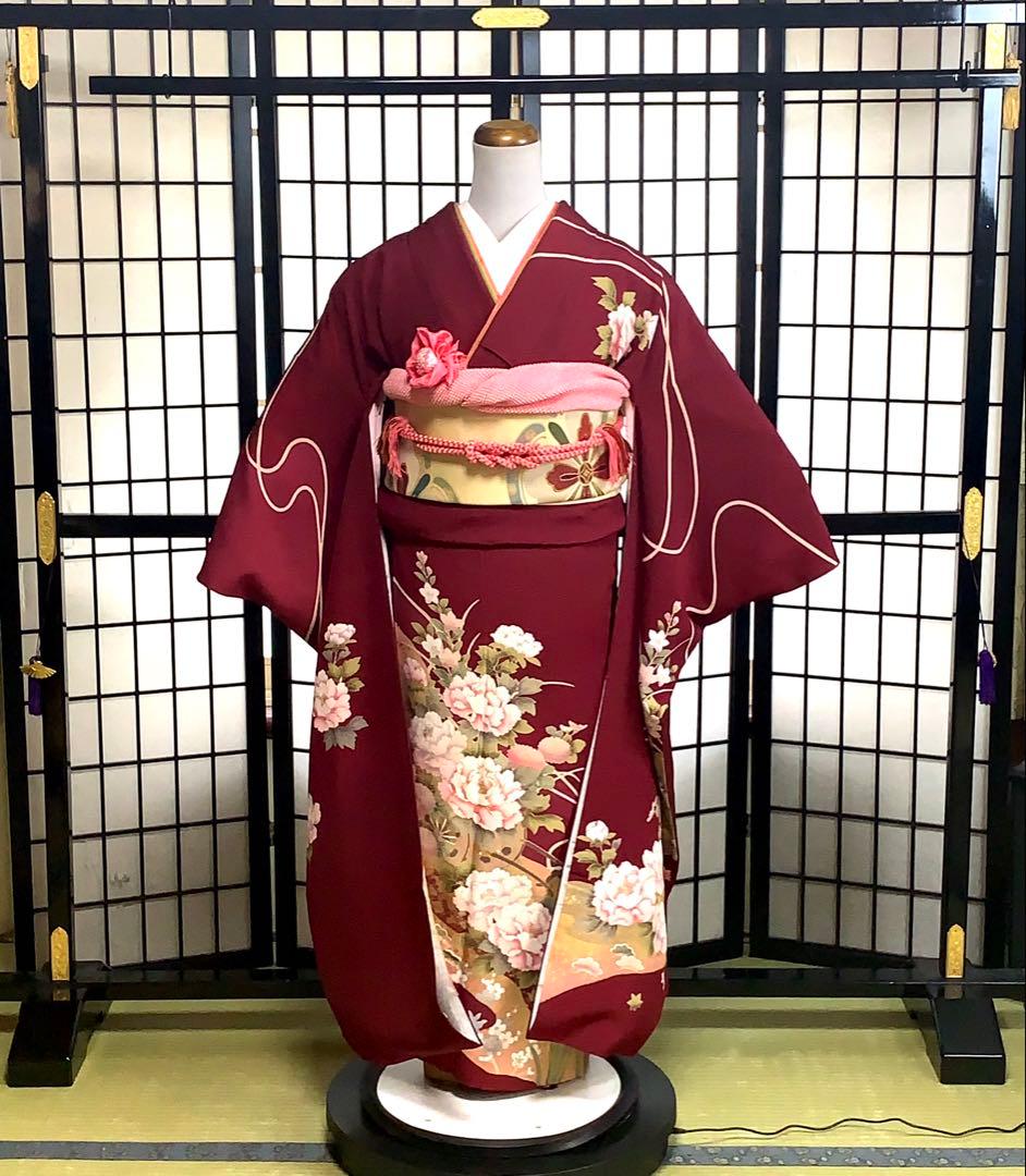 り*い様 【大特価】振袖　6点セット　牡丹柄　友禅　身丈164cm 金糸刺繍　あ