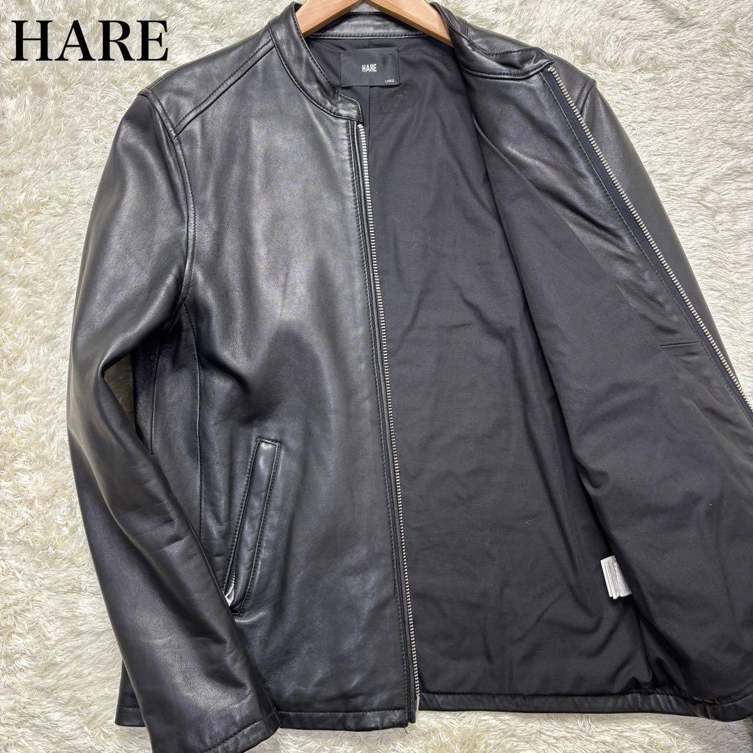 ハレ レザージャケット ライダース シングル ノーカラー 羊革 ラム 黒 L