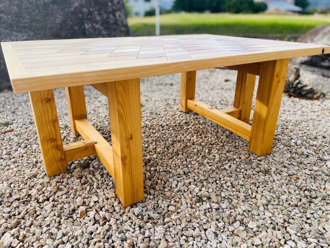 オルテガ柄 ローテーブル（高さ2段階調整） センターテーブル 木製