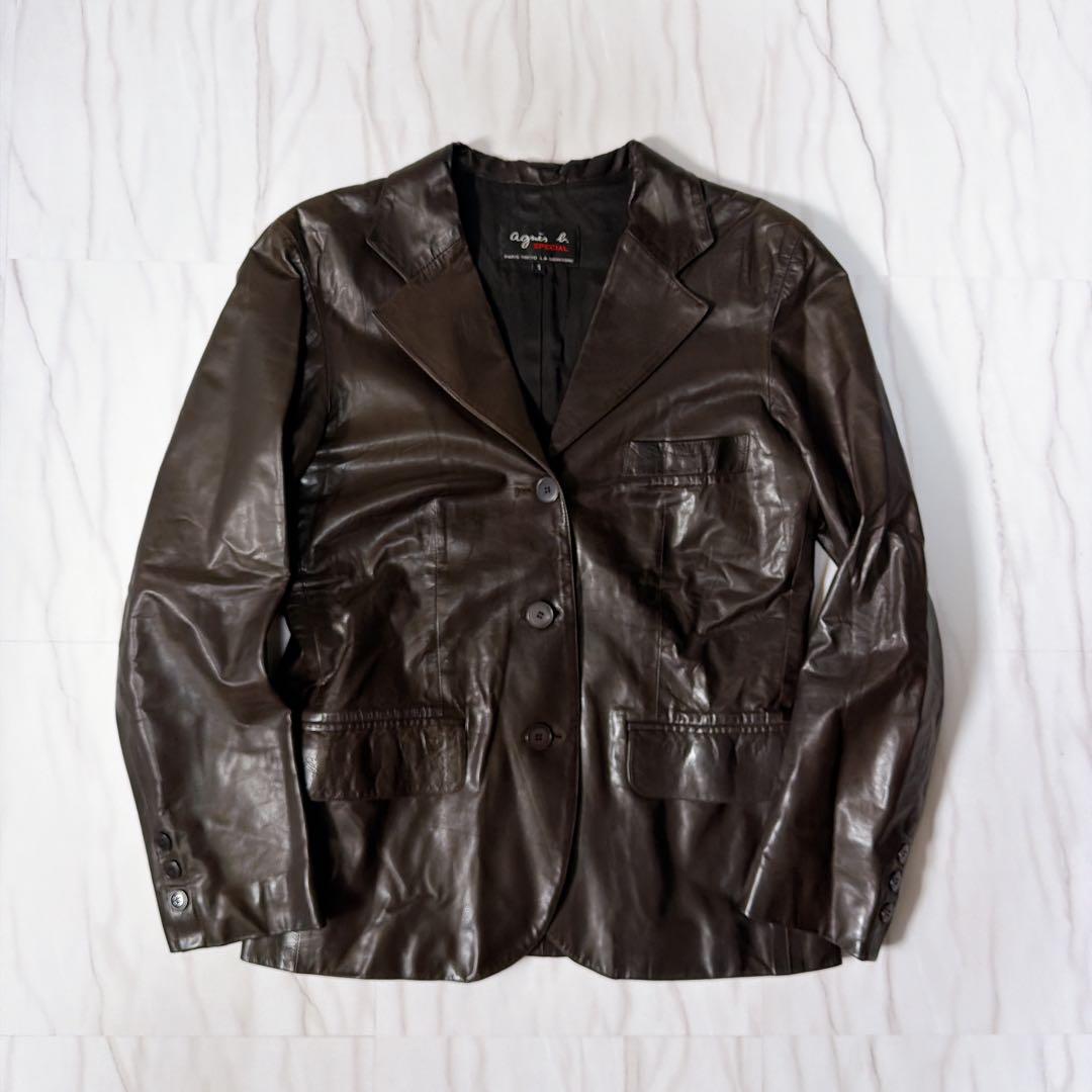 アニエスベー レザージャケット 牛革 フランス製 ダークブラウン 1