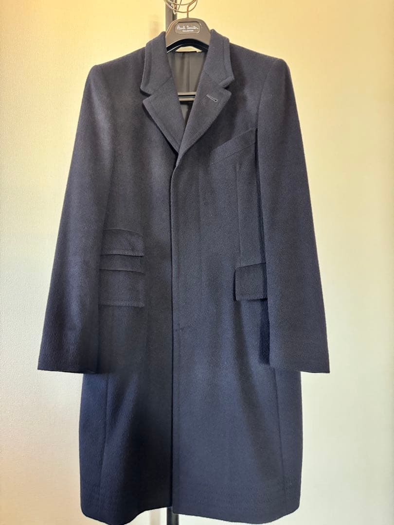 ネイビー ウール シングルブレスト ロングコート