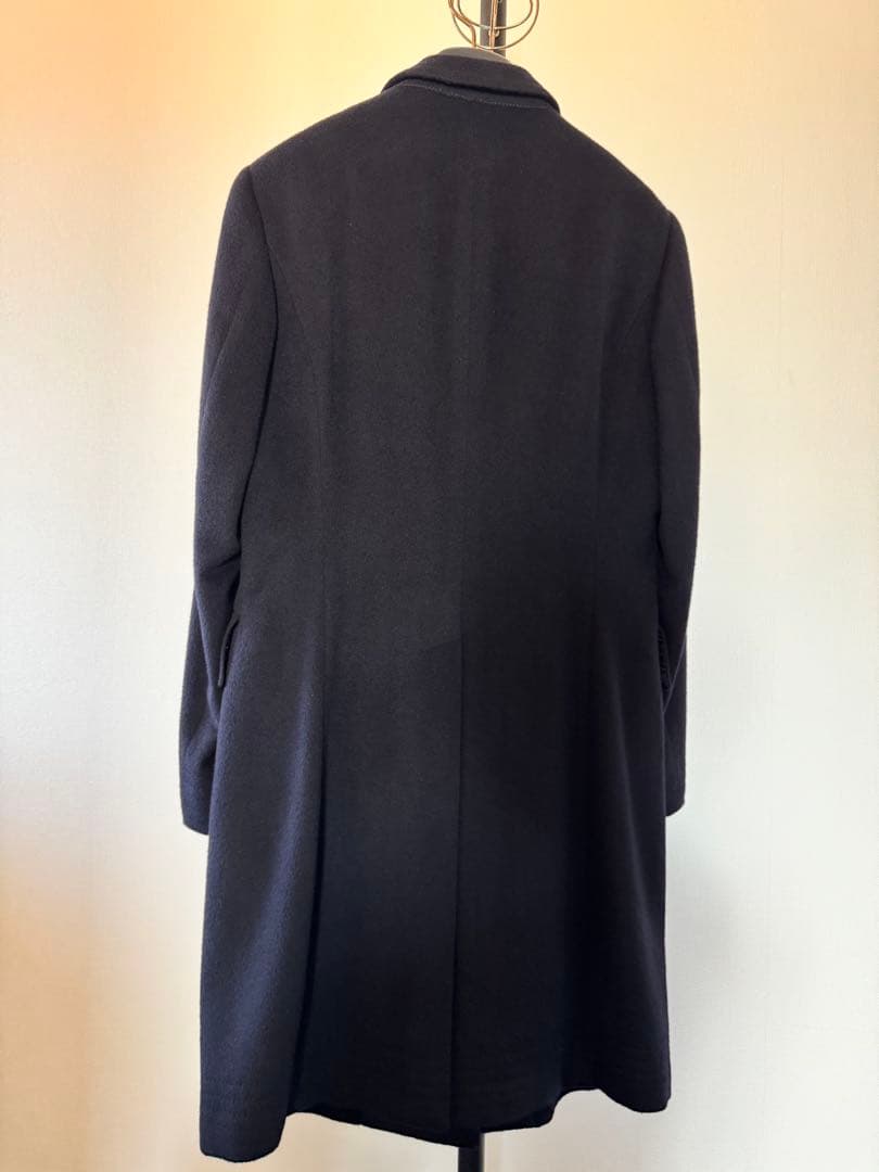 ネイビー ウール シングルブレスト ロングコート