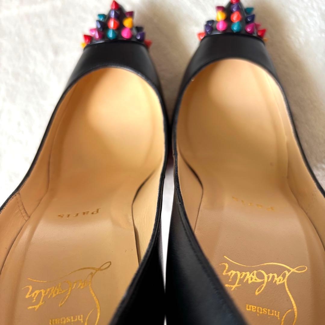 極美品 ルブタン パンプス 37 スタッズ ヒール 黒 レッドソール 購入証明書