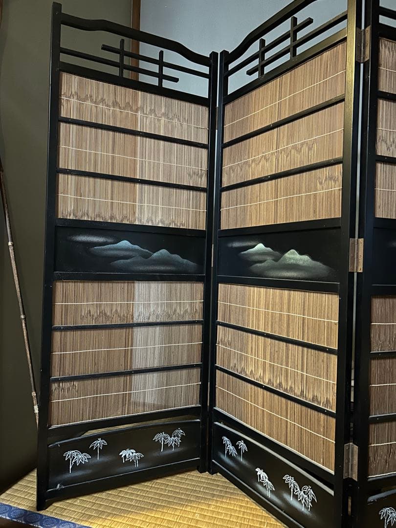 【昭和レトロ】和風 衝立 簾屏風 四曲 山水蒔絵 間仕切り
