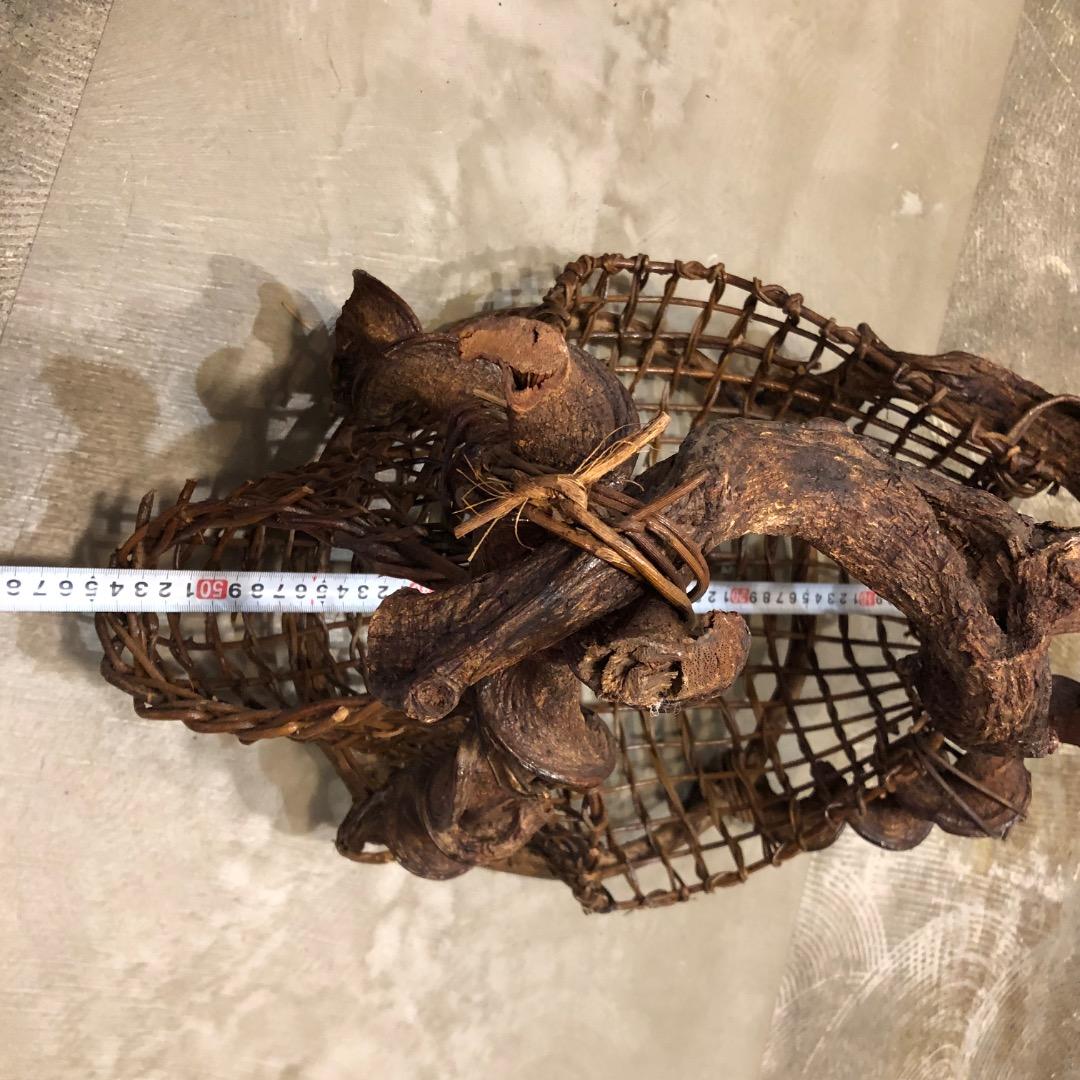 あけび蔓　流木　蔓籠　カゴ　インテリア　木製トレイ　バスケット　小物入　天然木