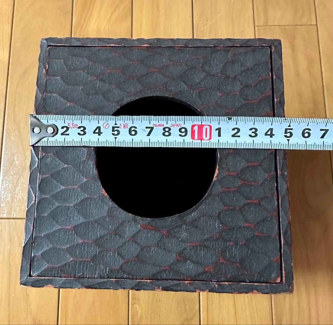 天然木 木製 彫刻 ゴミ箱(チリ箱)15cm×15cm×18cm 年代物 レトロ