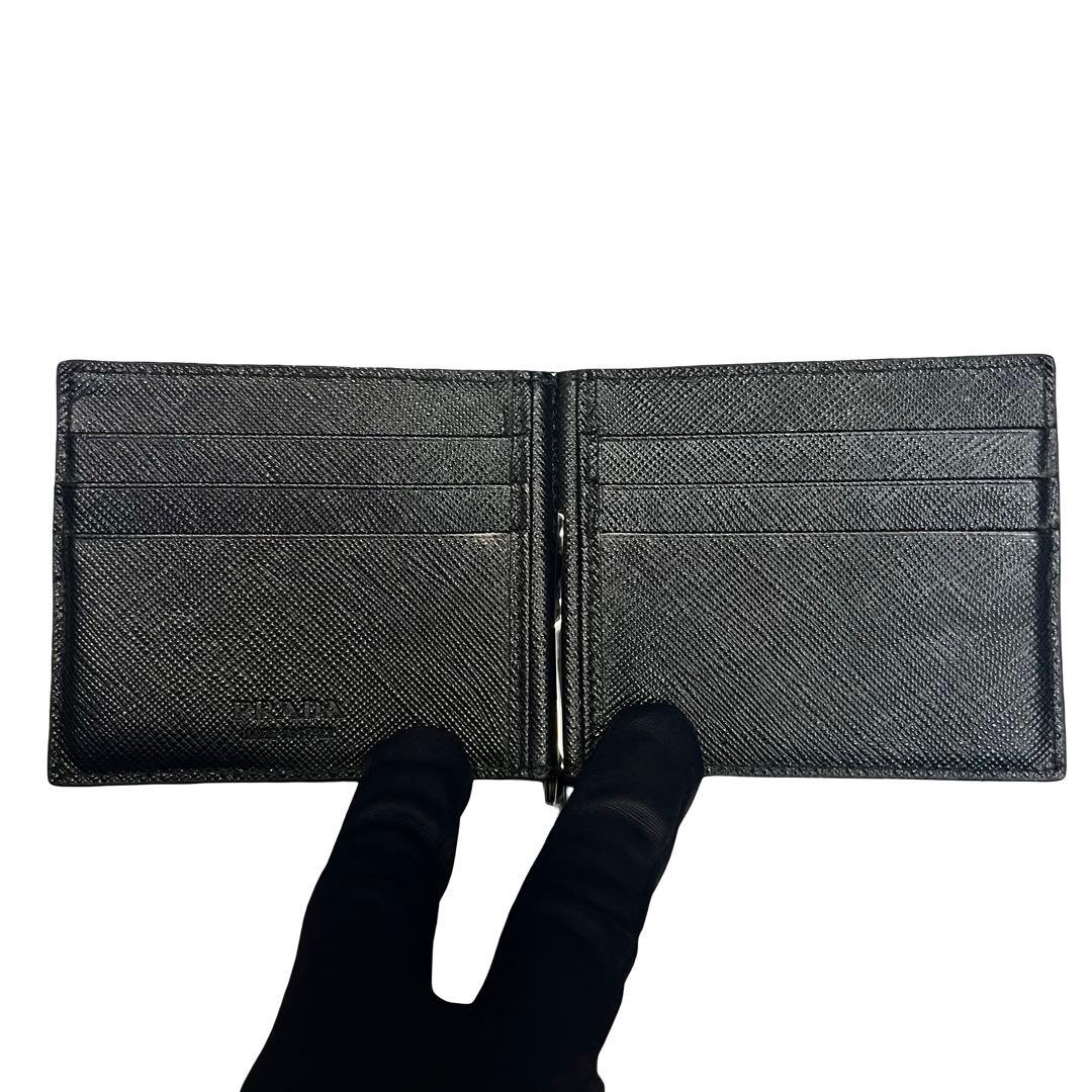 希少✨プラダ マネークリップ 札入れ サフィアーノレザー ブラック 黒