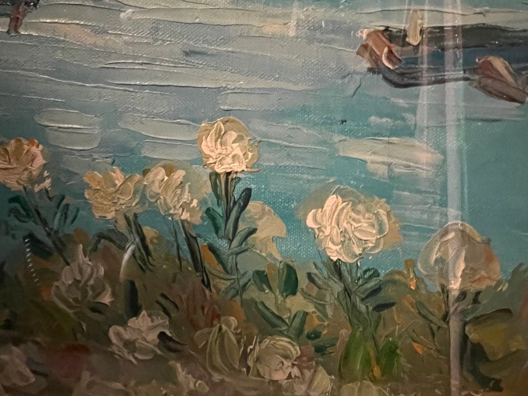 白い花と海の景色絵