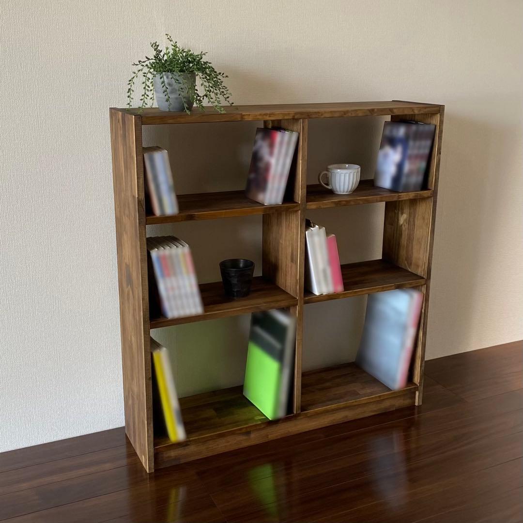 木製 3段ワイドシェルフ(黒壇色)