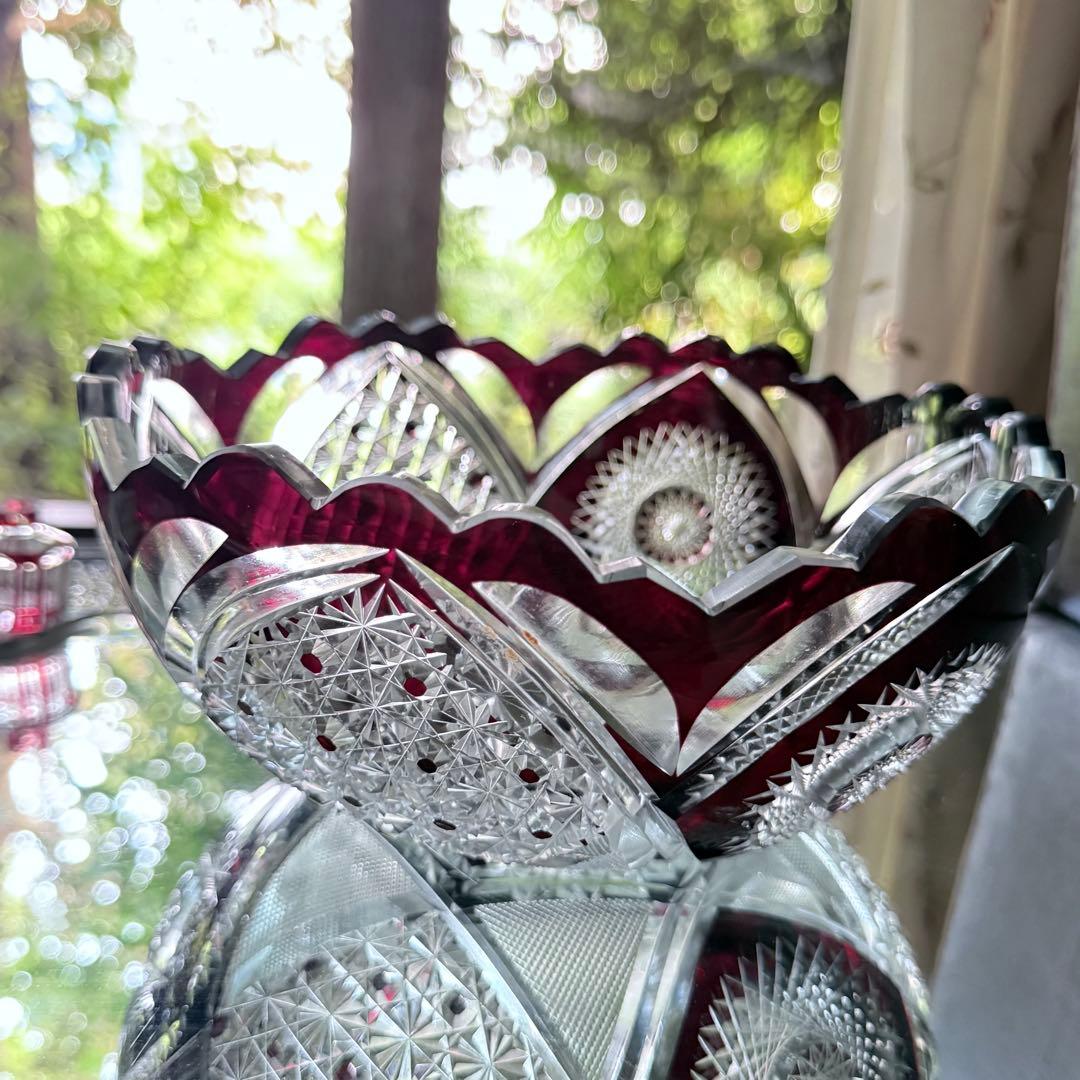 Y様へ感謝お嫁入り‼️涼やか星丸紋切子ボウル1客　錦手牡丹唐草小皿10客➕5客元箱