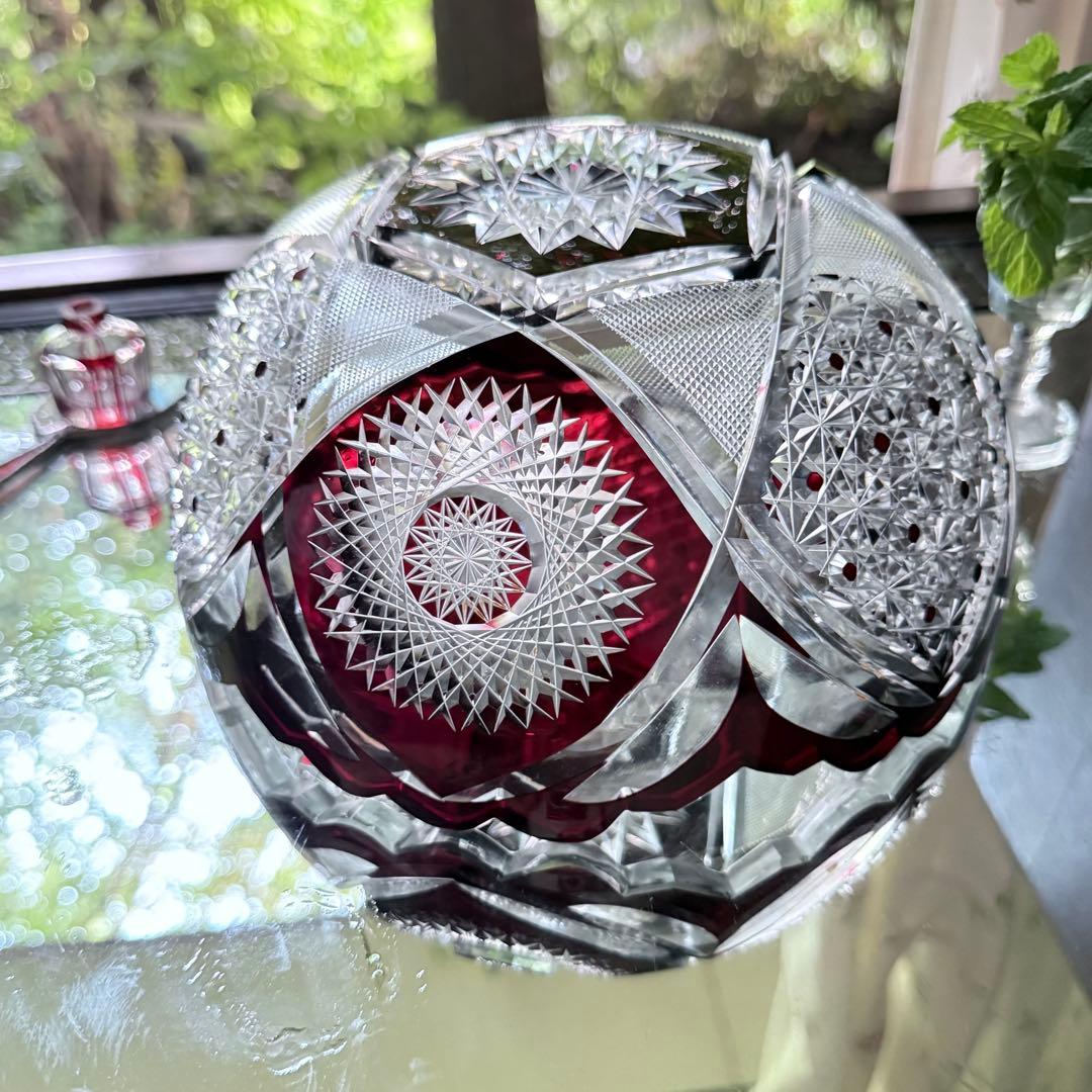 Y様へ感謝お嫁入り‼️涼やか星丸紋切子ボウル1客　錦手牡丹唐草小皿10客➕5客元箱