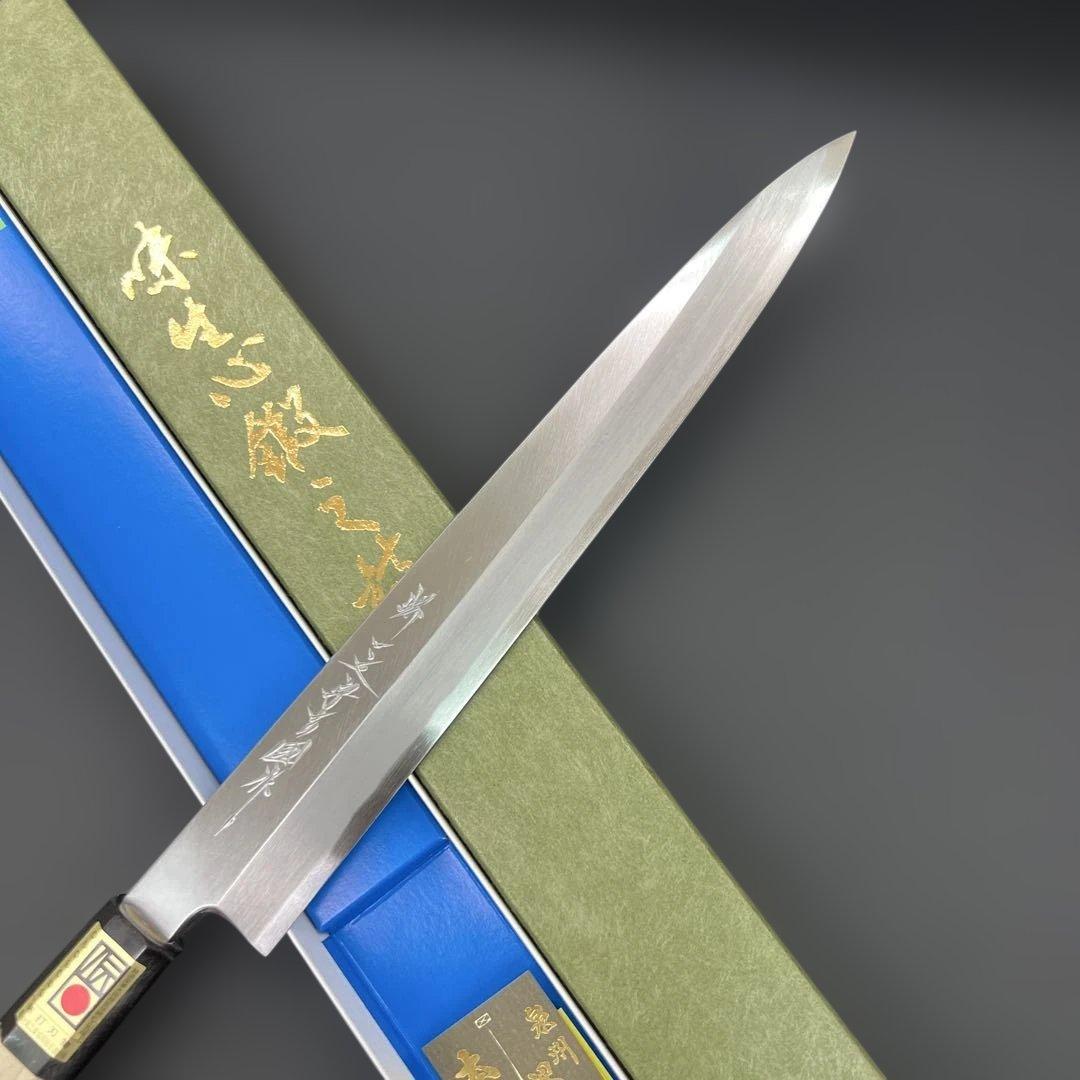 ★新品送料込青鋼はがね鍛造刺身包丁240mm水牛八角柄マチ磨き裏押し堺打刃物