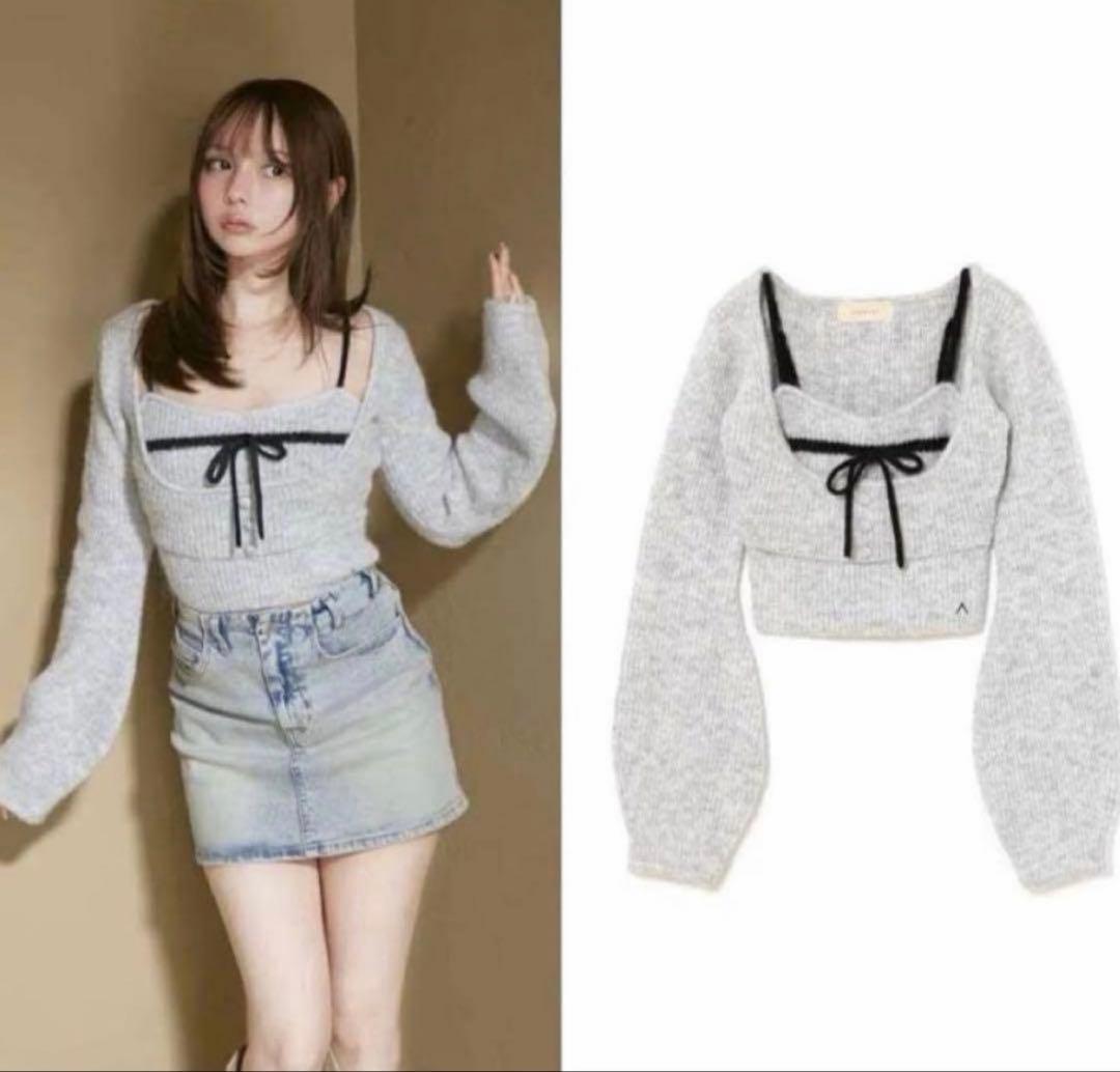 トップス andmary Natalie ribbon set gray