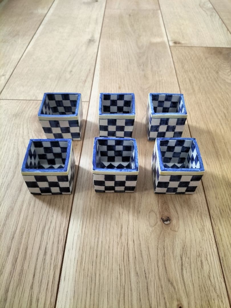 清水焼 乾山写オランダ市松角小付 珍味入れ 俊山窯 新品・未使用品 6個セット