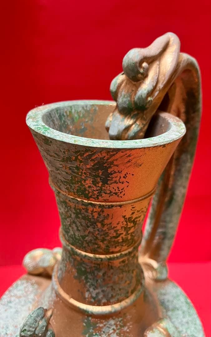 値下げ古代中国龍把鶏首壺 天鶏壺 中国浙江省の越州窯 青銅 6世紀前半の華北地域