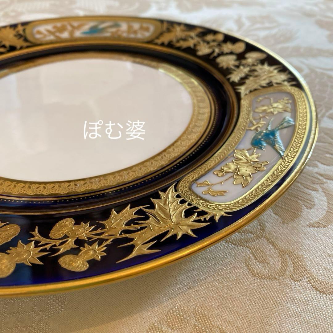 【古コウルドン】金彩 金盛 金張 エナメル 皿 プレート「ジャポニズム／花と鳥」