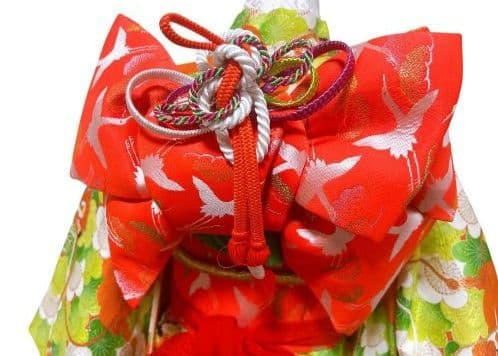 髪飾り付！　七五三　7歳　女の子着物　フルセット オレンジ緑 100~120cm