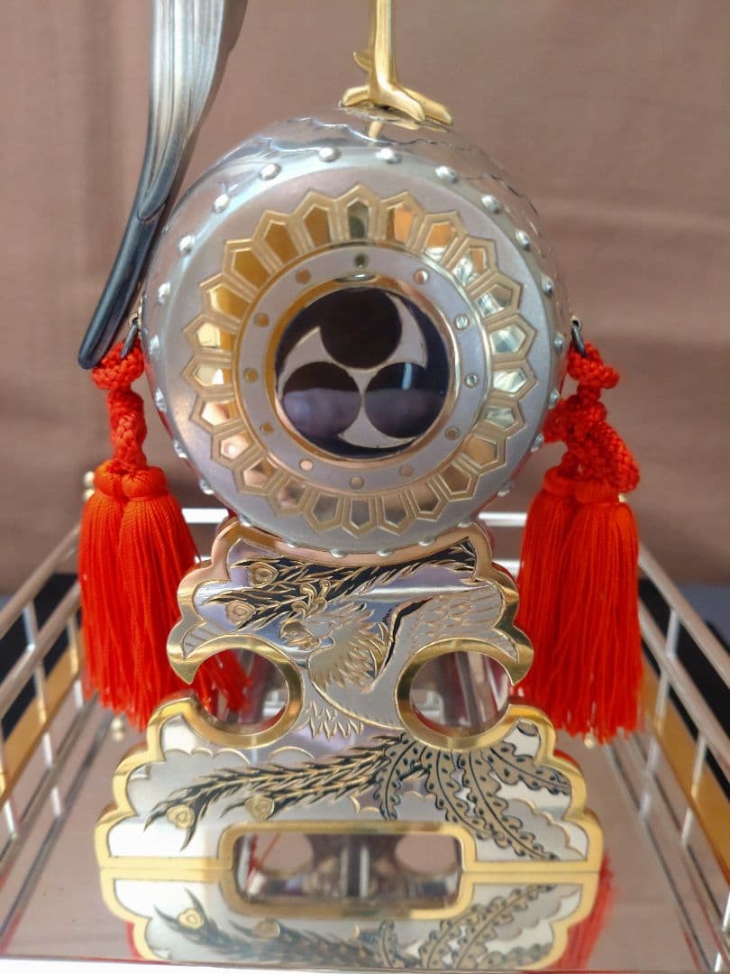 銀製/諫古太鼓/太鼓乗鶏/置物/共箱 ガラスケース付/縁起物/骨董品/美術品/