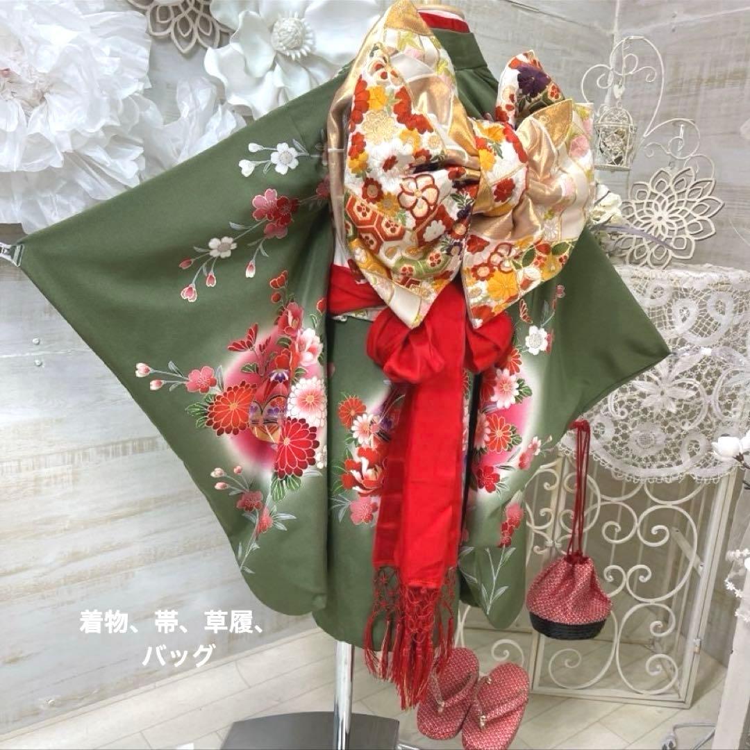 七五三　フルセット　3歳　着物&帯&髪飾り&草履