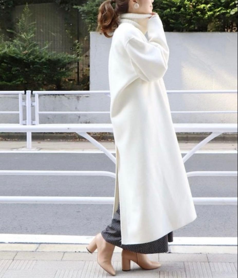 hatsu　ノーカラーコート　ロングコート　ダブルフェイス　リバー