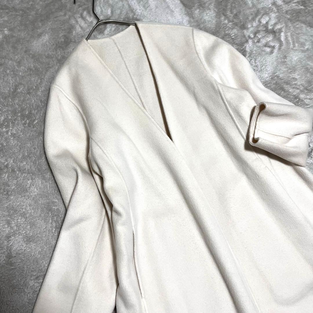 hatsu　ノーカラーコート　ロングコート　ダブルフェイス　リバー