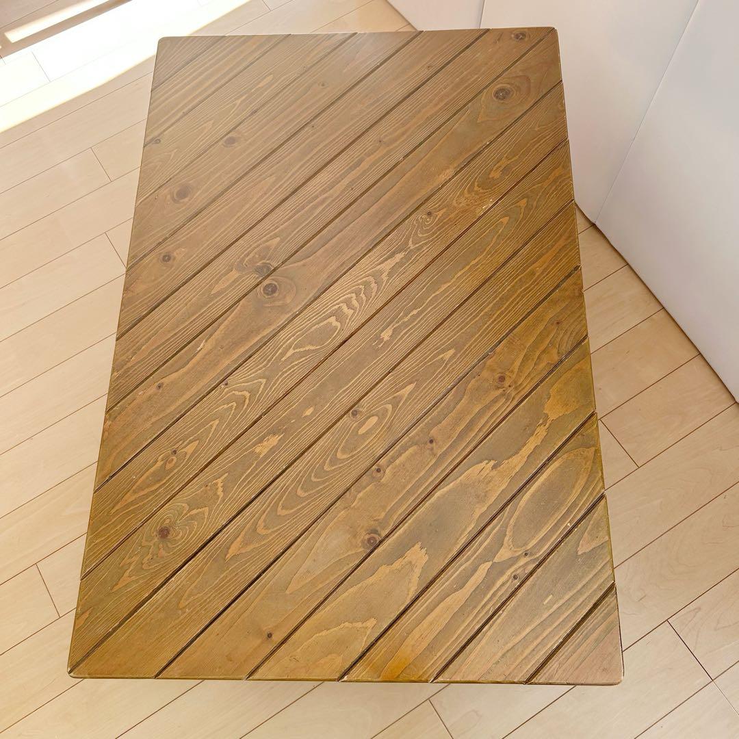 アンティーク　センターテーブル　コーヒーテーブル　メッシュスチール棚　パイン材