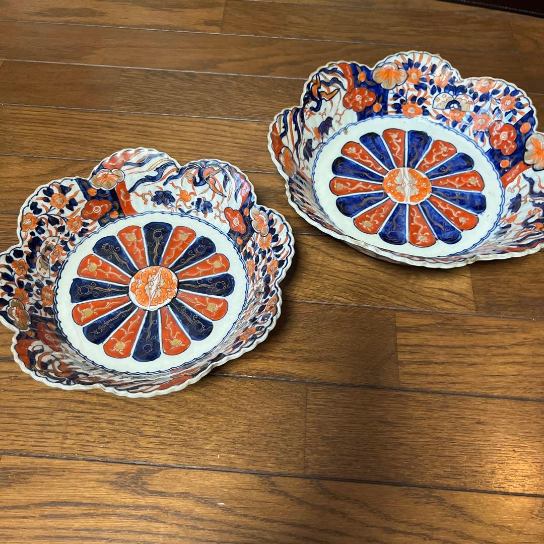 期間限定最終処分特価　逸品古伊万里色絵超力作大鉢と中鉢変形フリル鉢素敵すぎる名品