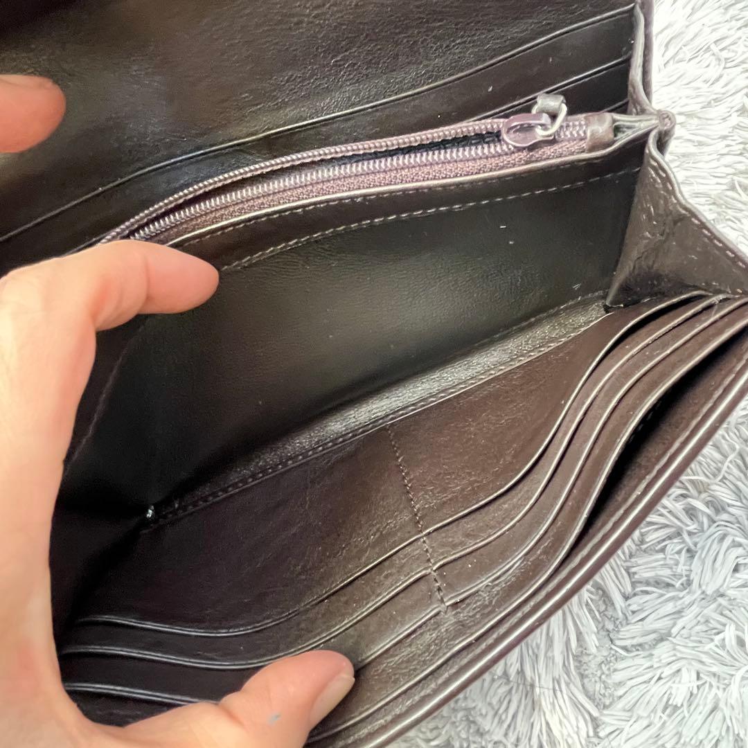 良品✨GUCCI マイクロシマ　レザー　ダークブラウン　シルバーロゴ　長財布