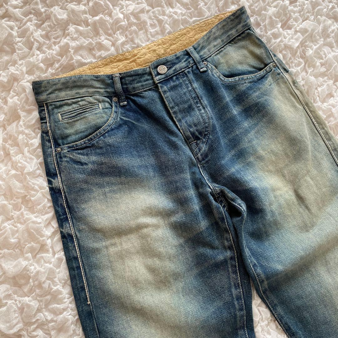 ミナペルホネンalwaysデニムパンツ 大きいサイズ40蝶々 ダメージデニム青