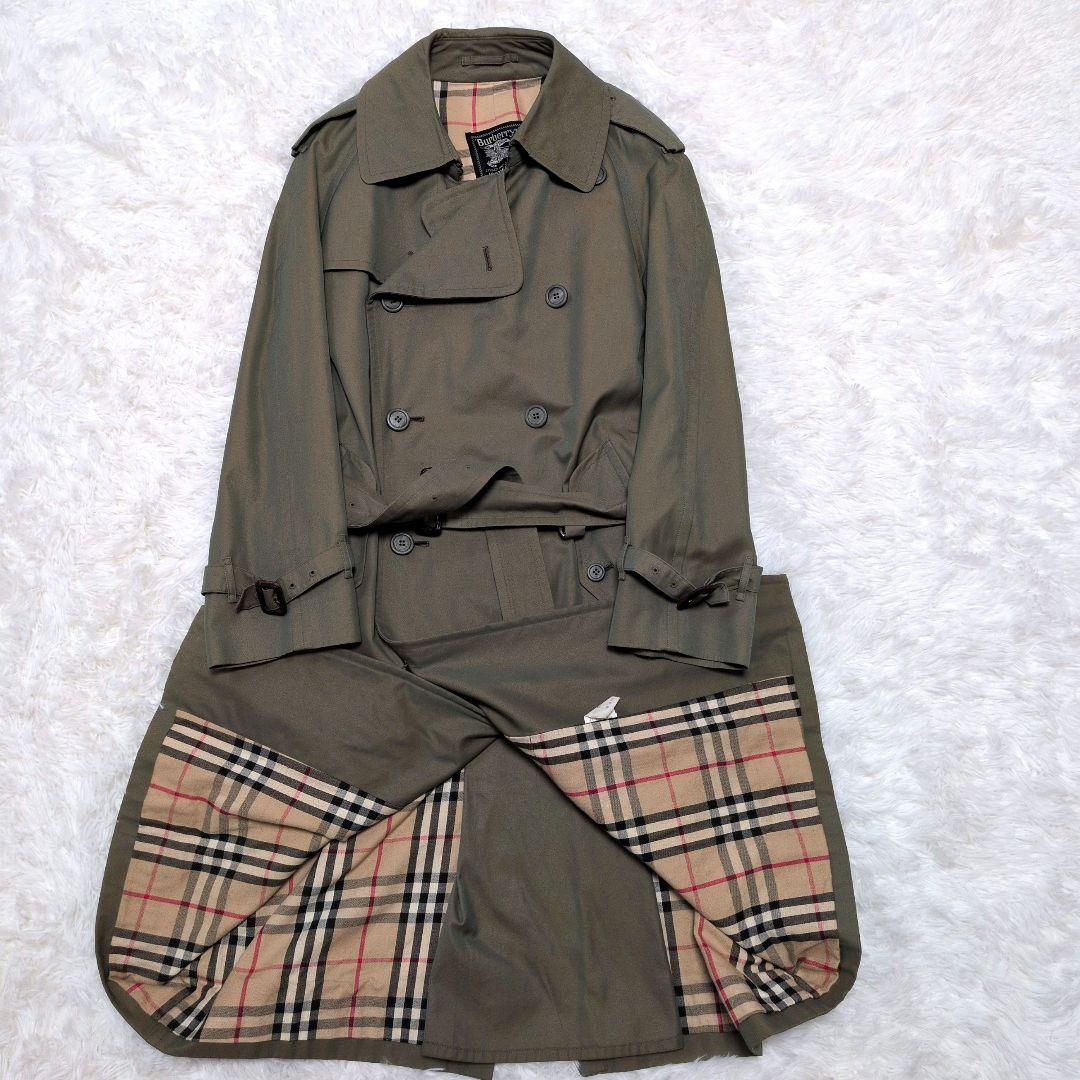 【美品】バーバリー☆玉蟲色　ノバチェック　ベルト付　トレンチコート　メンズ