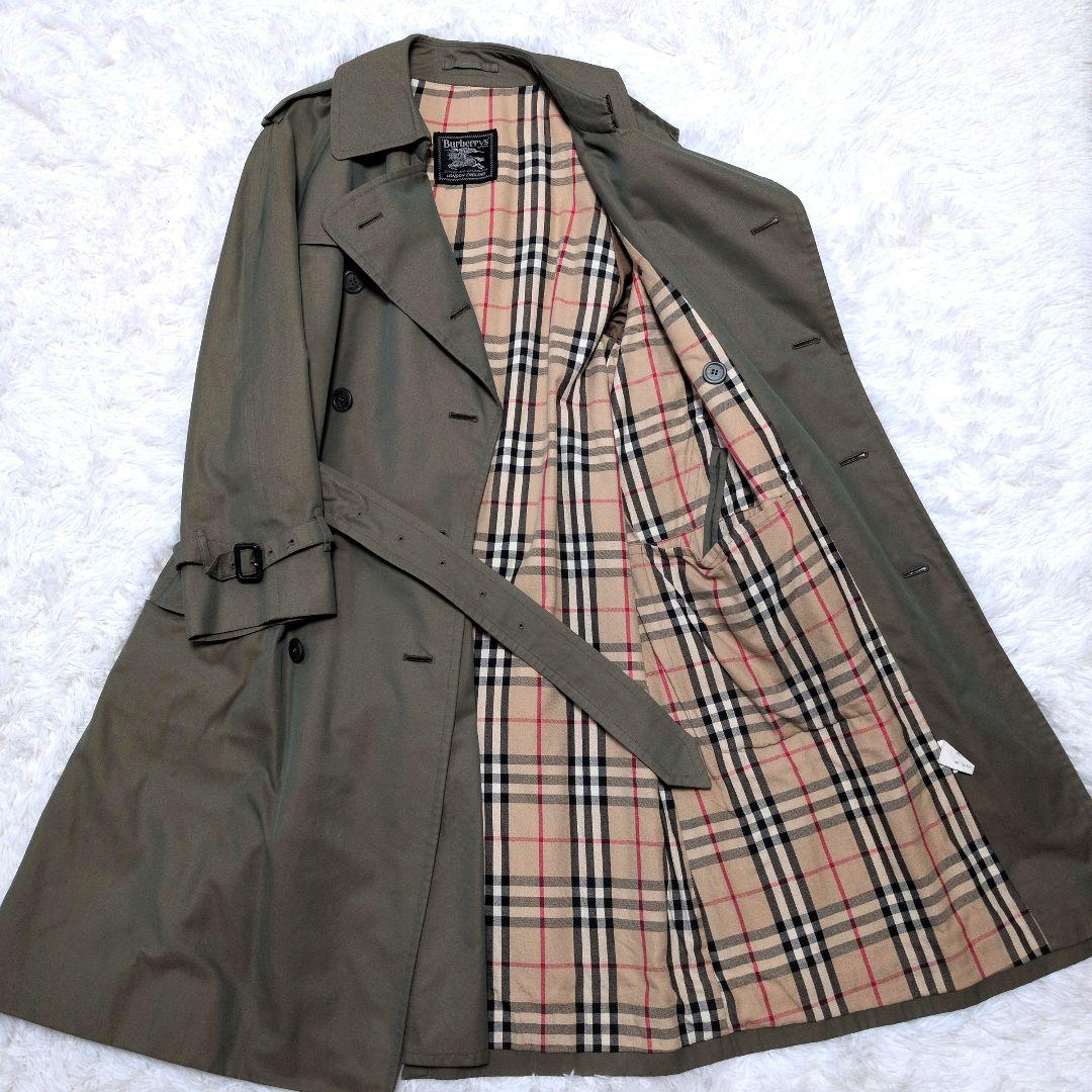 【美品】バーバリー☆玉蟲色　ノバチェック　ベルト付　トレンチコート　メンズ