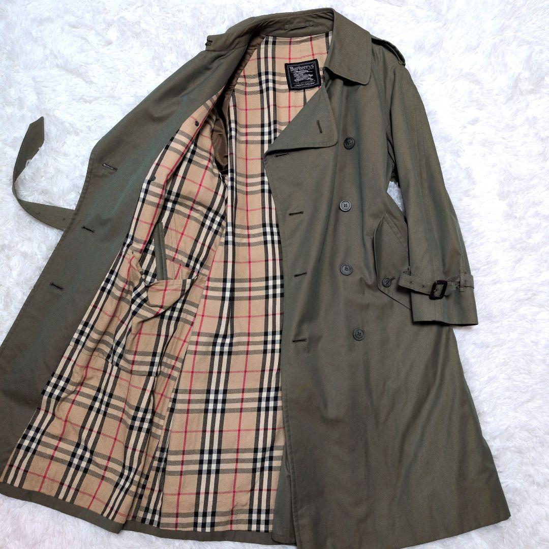 【美品】バーバリー☆玉蟲色　ノバチェック　ベルト付　トレンチコート　メンズ