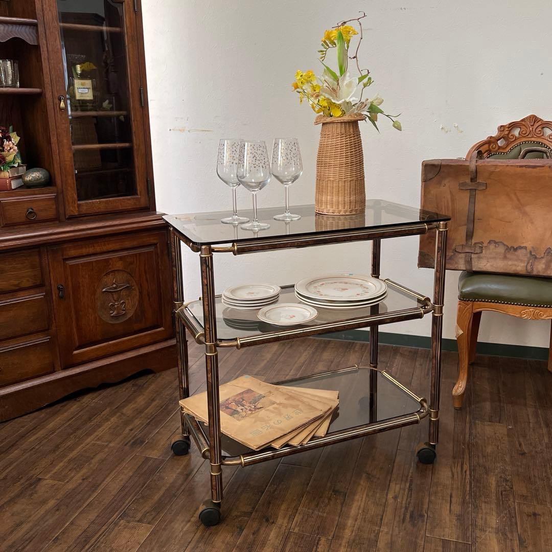 k156r119 シックでエレガントなキャスター付きガラスシェルフ 3段ワゴン