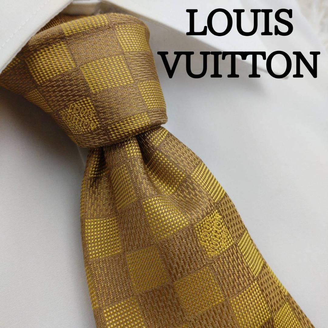 ルイヴィトン 高級シルクネクタイ ダミエ柄 ゴールドベージュ