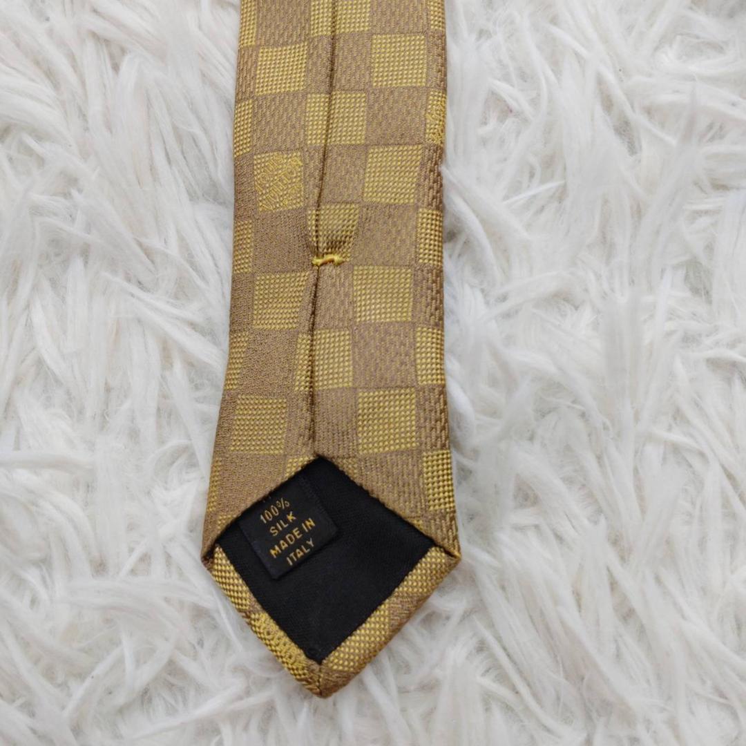 ルイヴィトン 高級シルクネクタイ ダミエ柄 ゴールドベージュ