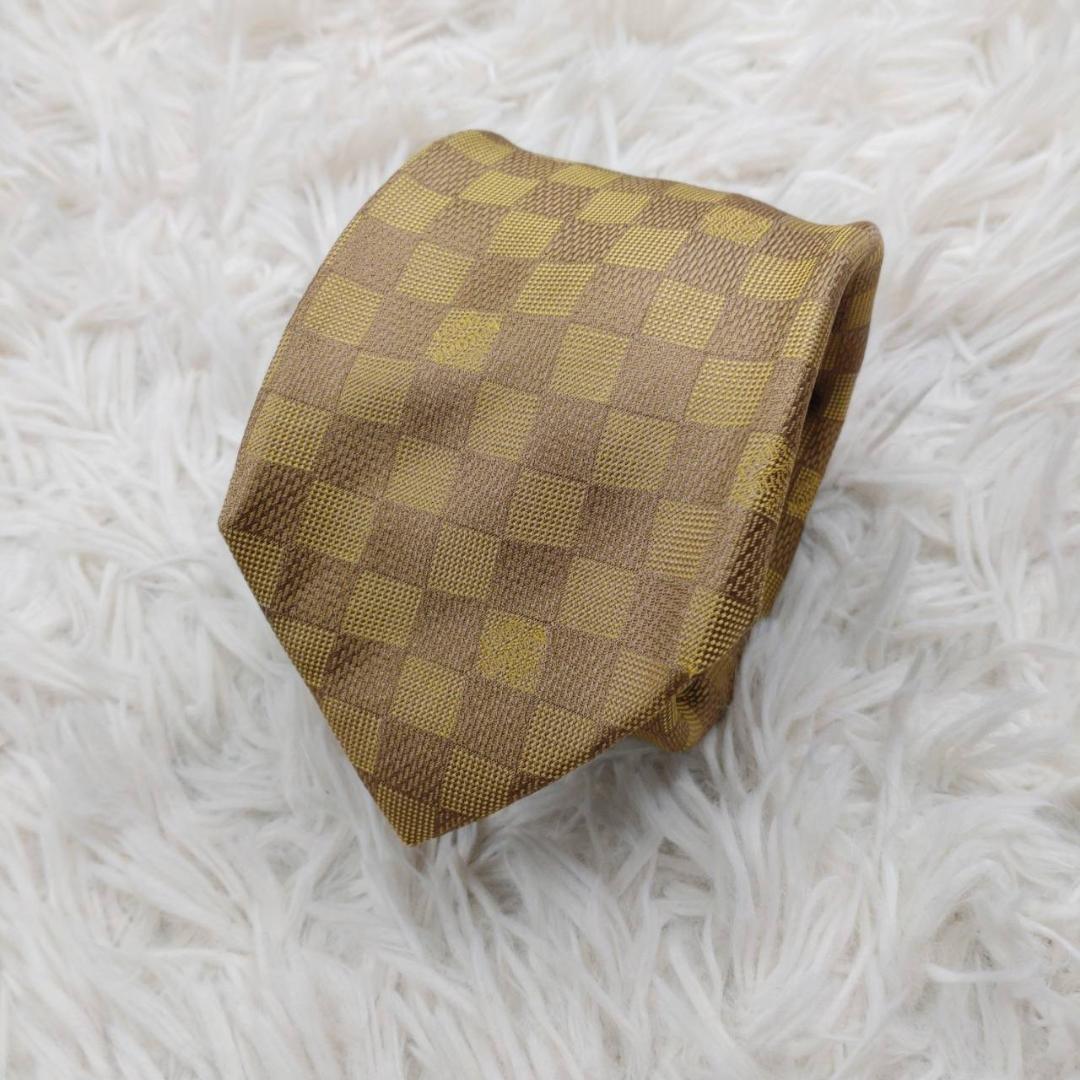 ルイヴィトン 高級シルクネクタイ ダミエ柄 ゴールドベージュ