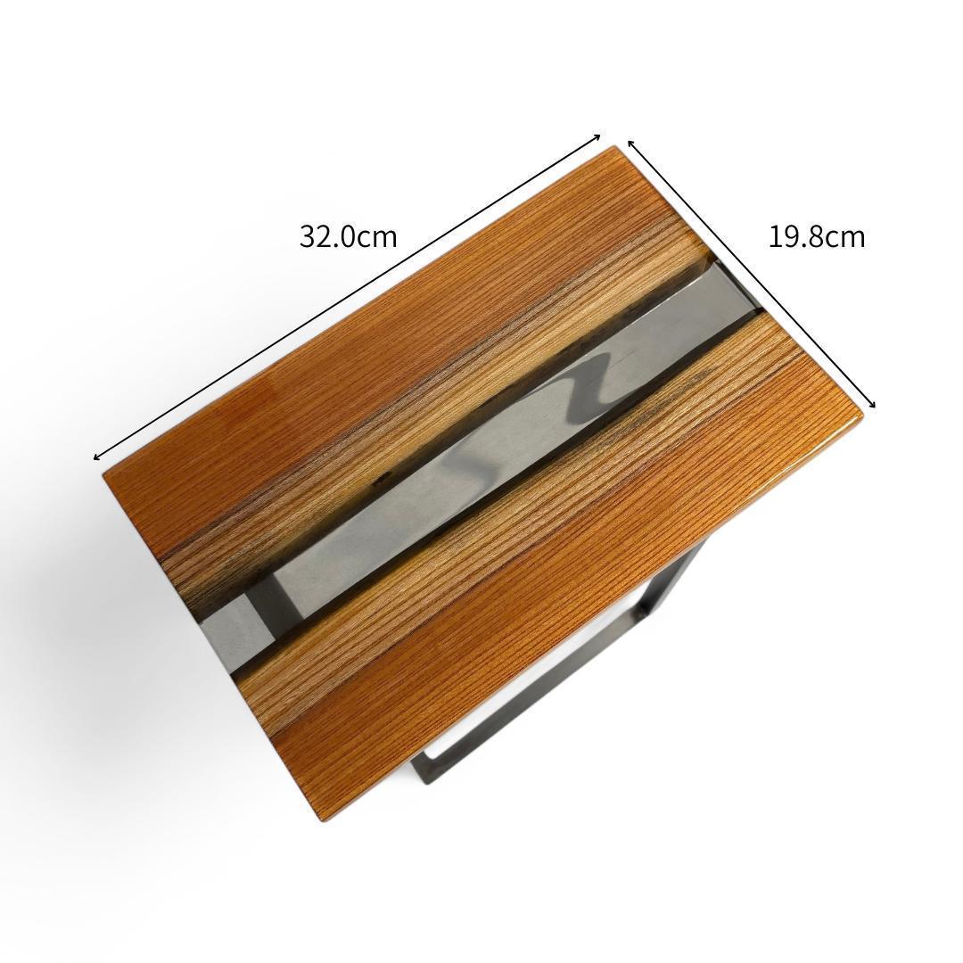 サイドテーブル 北欧風 アイアン 無垢材 木製 一枚板 コの字 アンティーク 欅