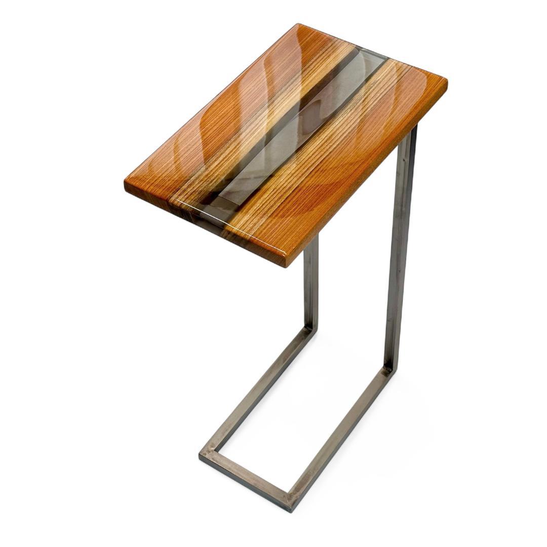 サイドテーブル 北欧風 アイアン 無垢材 木製 一枚板 コの字 アンティーク 欅