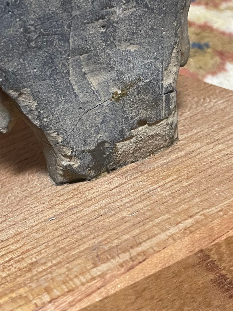 石製 仏像の頭部 置物 木製台座付き 約15cm