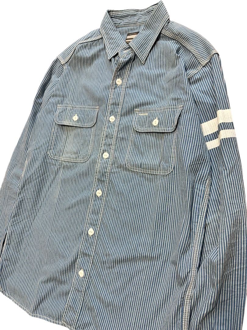 希少！桃太郎ジーンズ 対戦 ヒッコリー ストライプ長袖オープンシャツ 40(L)