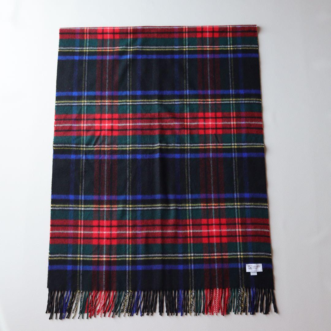 5383【極美品】ジョンストンズ 大判ストール カシミヤ100％ チェック