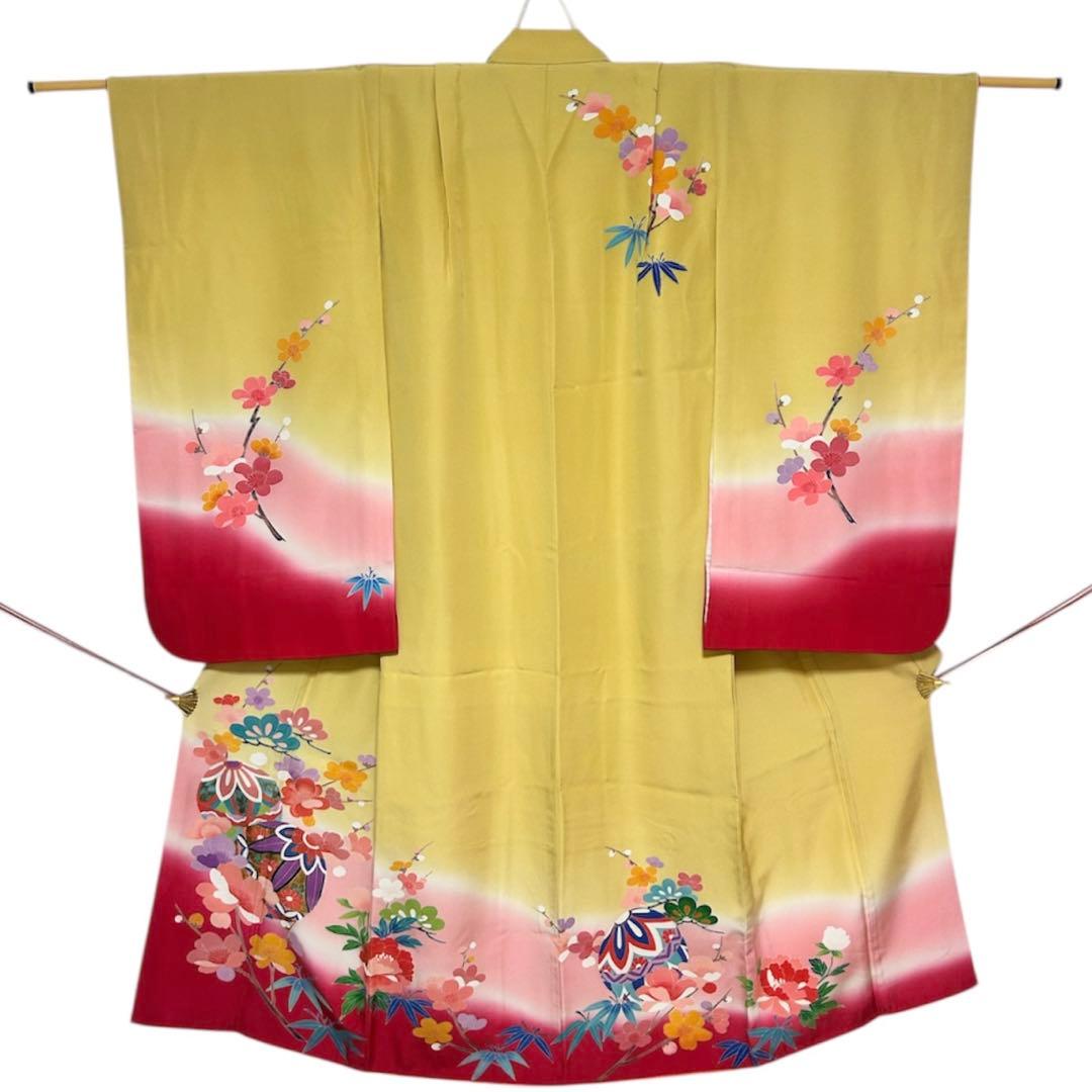 着物　七五三　7歳　女の子　13点　フルセット　黄色　手毬　花文　吉祥文様