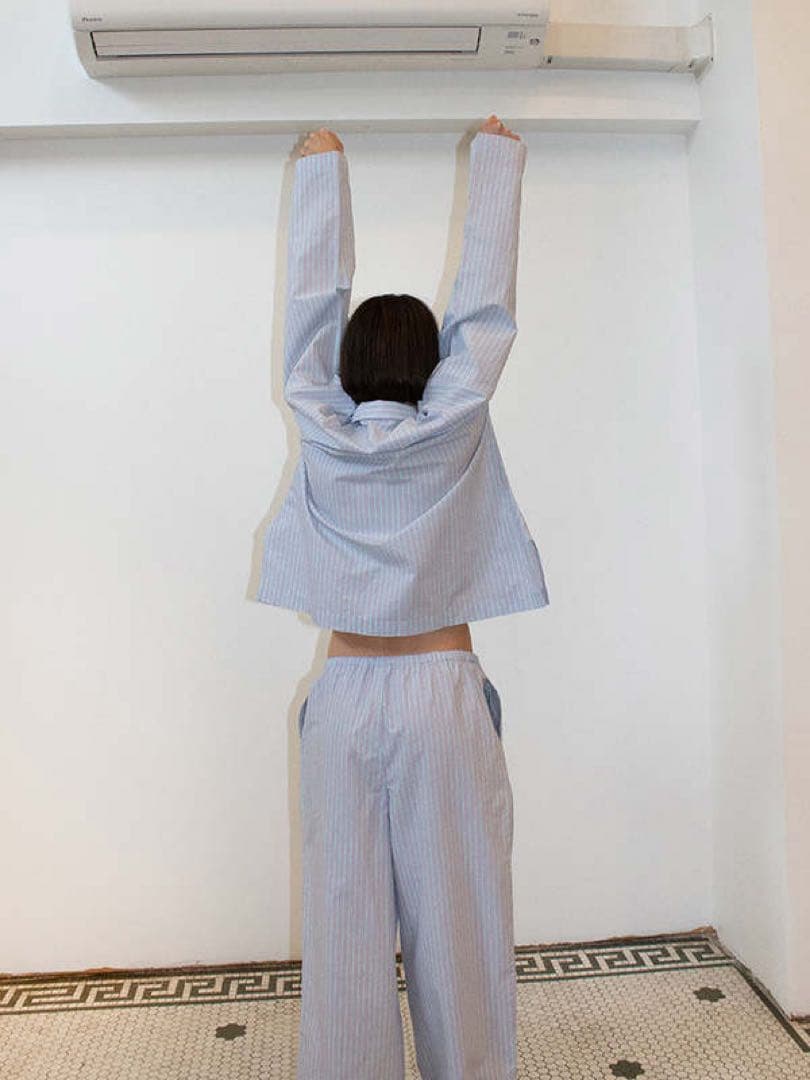 ベースレンジbaserangeストライプ シャツ パンツ セットアップXS