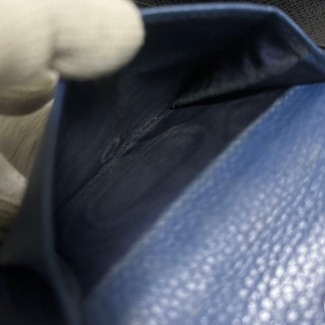 PRADA プラダ　折り財布　ゴールドロゴ　ブルー　シボ革