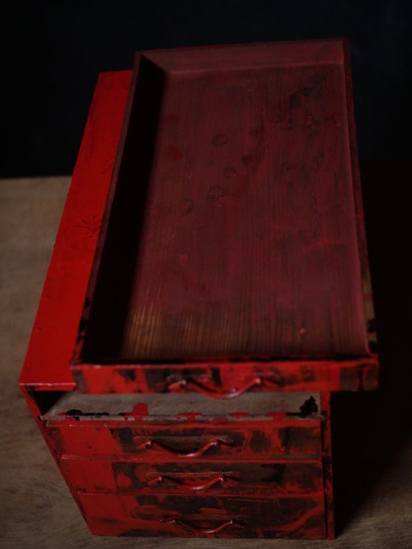 漆　アート　小抽斗　収納　小物入れ　黒　朱　骨董　古道具　古家具　アンティーク