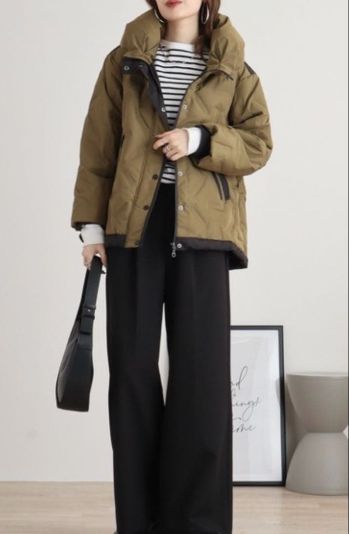 美品 L【A.N.L シームレスダウン】ハイネック バイカラー