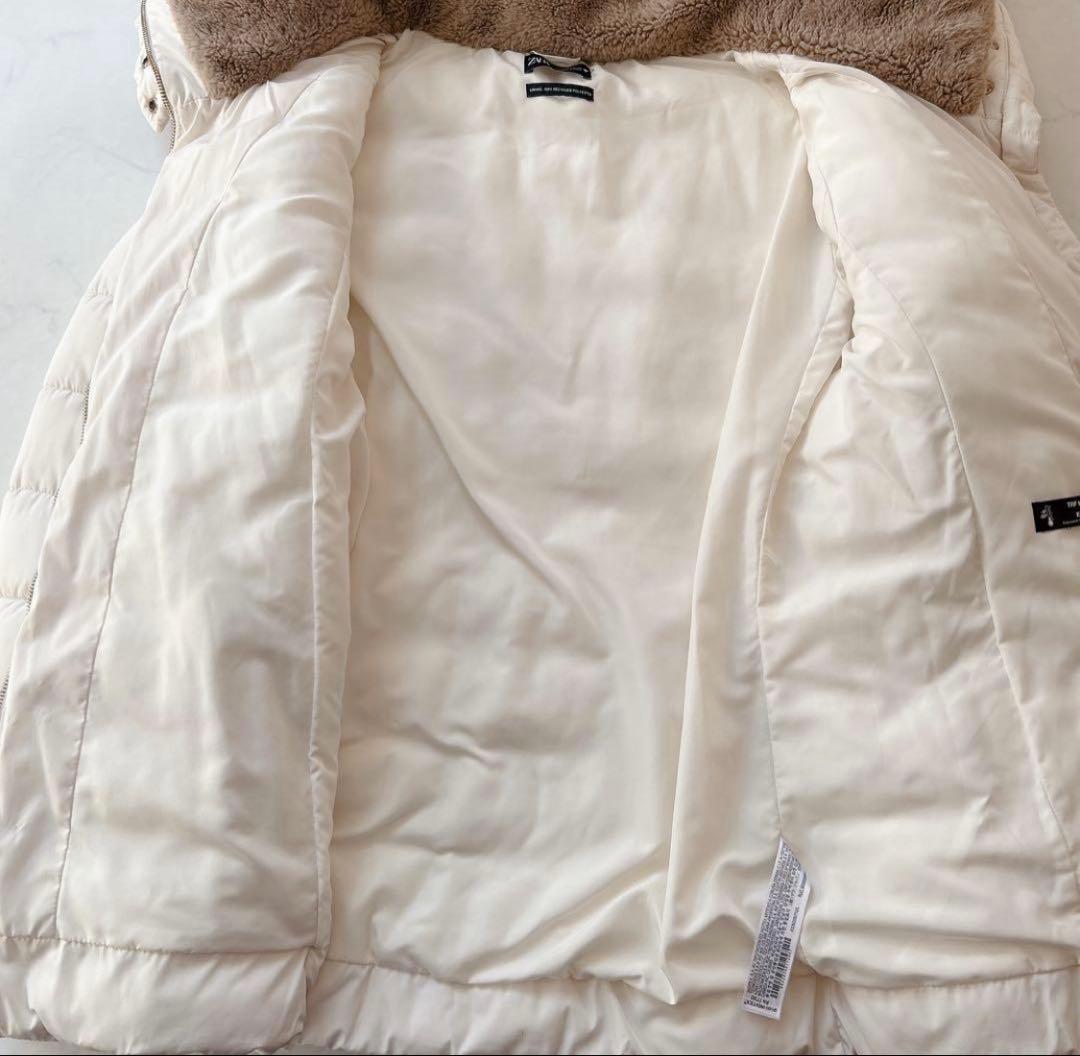 S*》様 【美品】ZARA ザラ ファー付きダウンジャケット Ｌ白 ウエストシェ