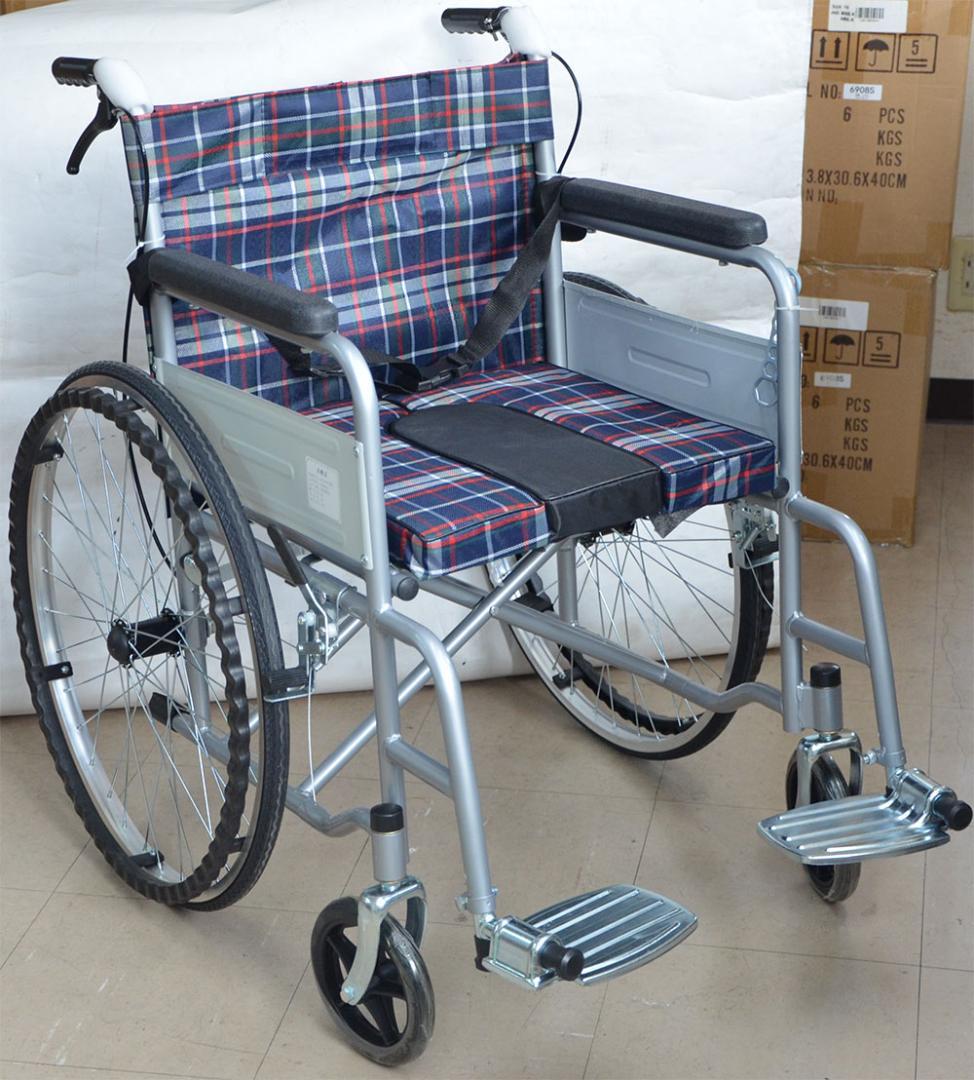 車椅子コンパクト自走介助 車いす 折りたたみ 介助式車椅子 簡易トイレチェック柄