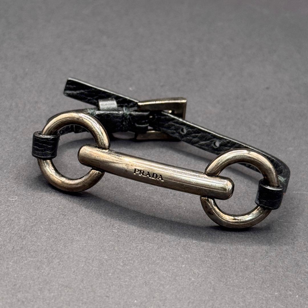 PRADA プラダ ブレスレット 銀 レザー 本革 ブラック ホースビット